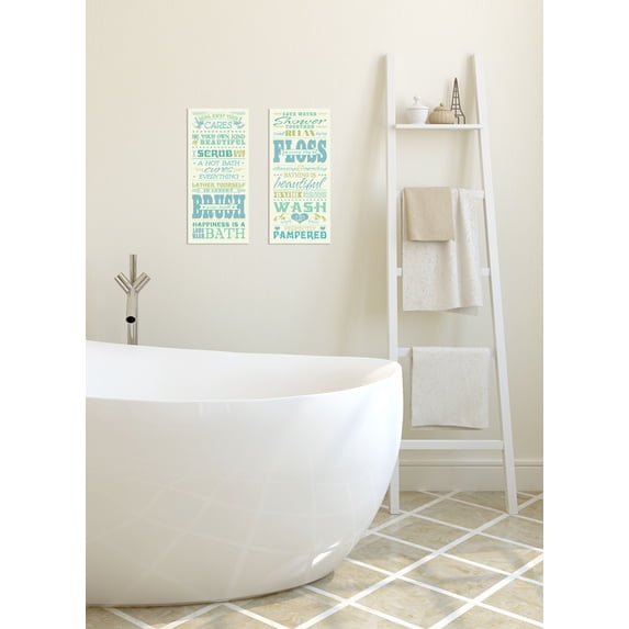 Gango Home Decor Bath & Shower Rules Typography Bathroom Wall Art; Two Blue 8x18in Unframed Paper Prints
