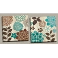 thumbnail image 1 of Gango Home Decor Beautiful Turquoise & Brown Flower & Leaf Print Set; Two 12x12in Hand-Stretched Canvases, 1 of 1