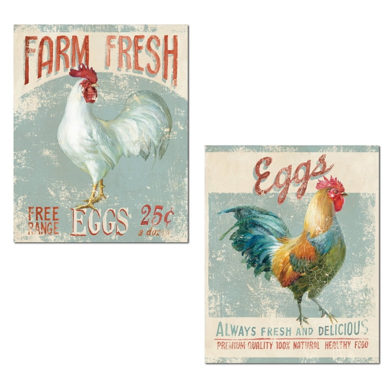 Gango Home Decor Blue and Red Country Fresh Eggs Rooster Kitchen Set; 2-11 gango-home-decor-blue-and-red-country-fresh-eggs-rooster-kitchen-set-2-11-x14-unframed-prints-walmart-com