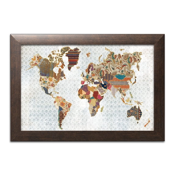 Gango Home Decor Bohemian Pattern World Map Geo Background by Laura Marshall (Ready to Hang); One 18x12in Brown Framed Print