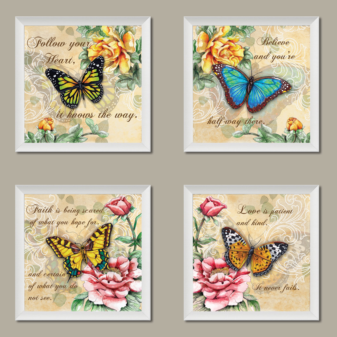 Gango Home Decor Butterflies & Flowers Inspirational Quotes Wall Art ...