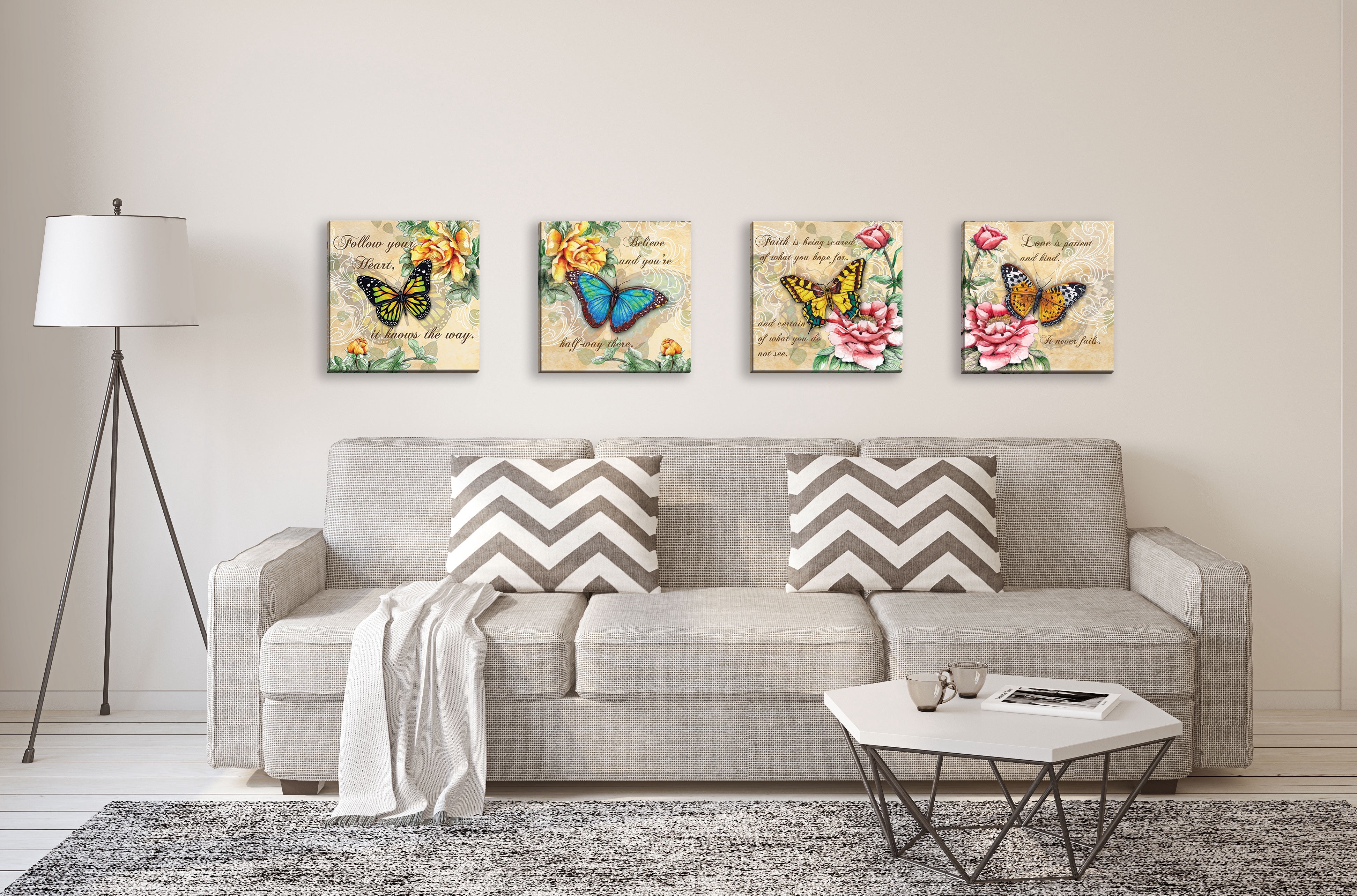 Gango Home Decor Butterflies & Flowers Inspirational Quotes Wall Art ...