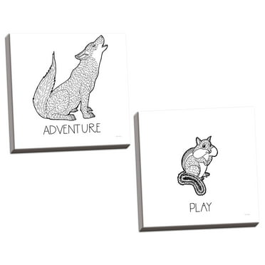 Gango Home Decor Casual Color the Forest Adventure & Play by Elyse DeNeige (Ready to Hang); Two 12x12in Hand-Stretched Canvases