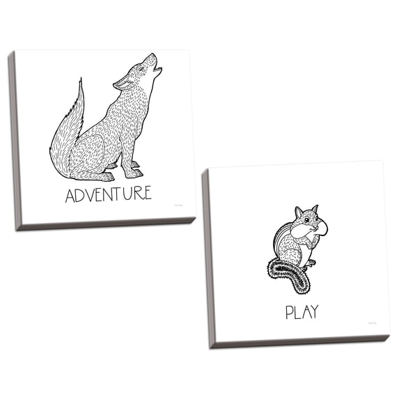 Gango Home Decor Casual Color the Forest Adventure & Play by Elyse DeNeige (Ready to Hang); Two 16x16in Hand-Stretched Canvases
