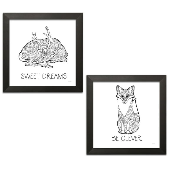 Gango Home Decor Casual Color the Forest Sweet Dreams & Be Clever by Elyse DeNeige (Ready to Hang); Two 12x12in Black Framed Prints