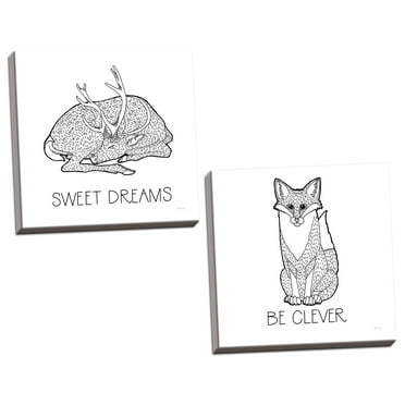 Gango Home Decor Casual Color the Forest Sweet Dreams & Be Clever by Elyse DeNeige (Ready to Hang); Two 16x16in Hand-Stretched Canvases
