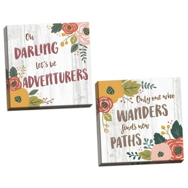 Gango Home Decor Casual Wildflower Daydreams V & VI Spice on Shiplap by Laura Marshall (Ready to Hang); Two 16x16in Hand-Stretched Canvases