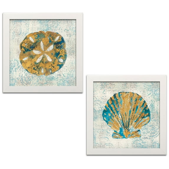 Gango Home Decor Coastal Coastal Beauty III & IV; Two 12x12in Art Prints in White Frames