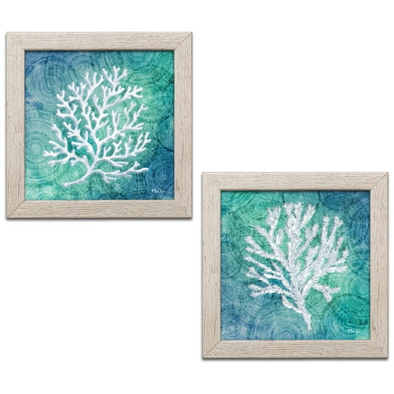 Gango Home Decor Coastal Echoes Coral I & IV by Paul Brent (Ready to Hang); Two 12x12in Distressed Framed Prints
