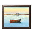 thumbnail image 1 of Gango Home Decor Coastal Painterly Decor | Blue, Orange & Yellow Boat Reflections by Gregory Gorham (Ready to Hang); One 14x11in Brown Framed Print, 1 of 3