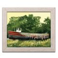 thumbnail image 1 of Gango Home Decor Coastal Painterly Decor | Red & Green Awaiting Repairs Boat Nautical by Gregory Gorham (Ready to Hang); One 14x11in Distressed Framed Print, 1 of 3