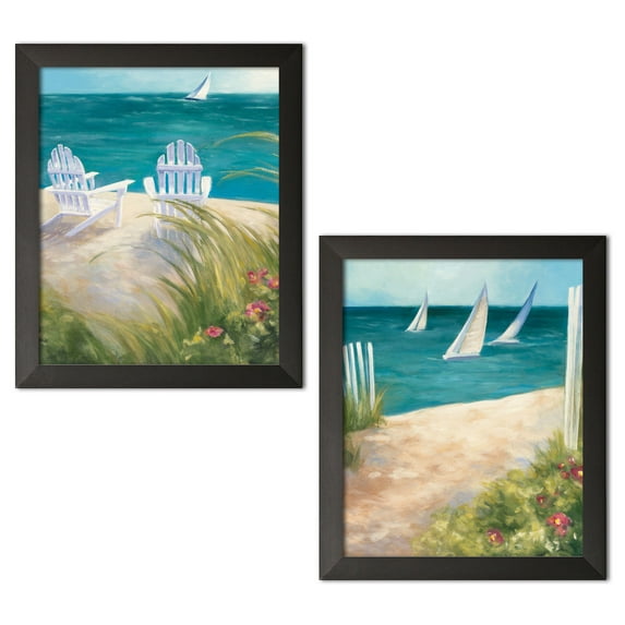Gango Home Decor Coastal Regatta I & II by Julia Purinton (Ready to Hang); Two 11x14in Black Framed Prints