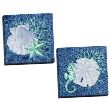 Gango Home Decor Coastal Silverplate Shells I & II by Paul Brent (Ready to Hang); Two 12x12in Hand-Stretched Canvases