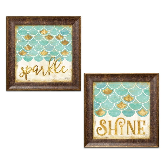 Gango Home Decor Coastal Sparkle & Shine by Mollie B. (Ready to Hang); Two 12x12in Gold Trim Framed Prints