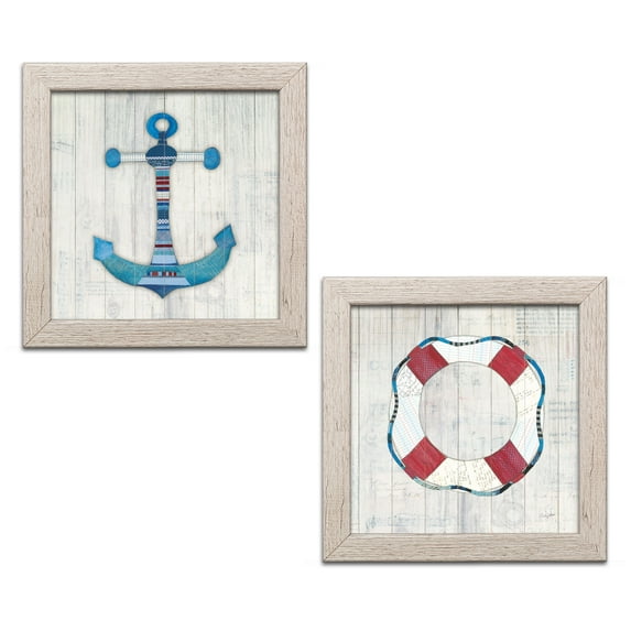 Gango Home Decor Coastal Wind and Waves III Nautical & Wind and Waves IV Nautical by Courtney Prahl (Ready to Hang); Two 12x12in Distressed Framed Prints