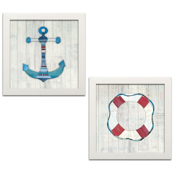 Gango Home Decor Coastal Wind and Waves III Nautical & Wind and Waves IV Nautical by Courtney Prahl (Ready to Hang); Two 12x12in White Framed Prints
