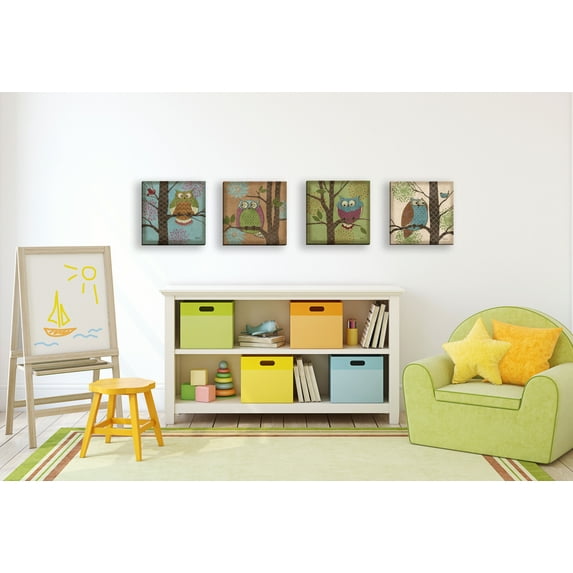 Gango Home Decor Colorful Coastal Flip Flop Wall Art; Four Blue 12x12in Hand-Stretched Canvases