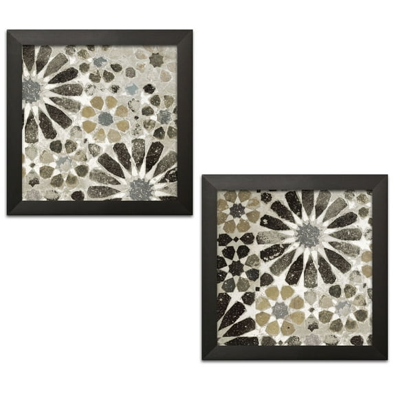 Gango Home Decor Contemporary Alhambra Tile II & III Neutral by Sue Schlabach (Ready to Hang); Two 12x12in Black Framed Prints