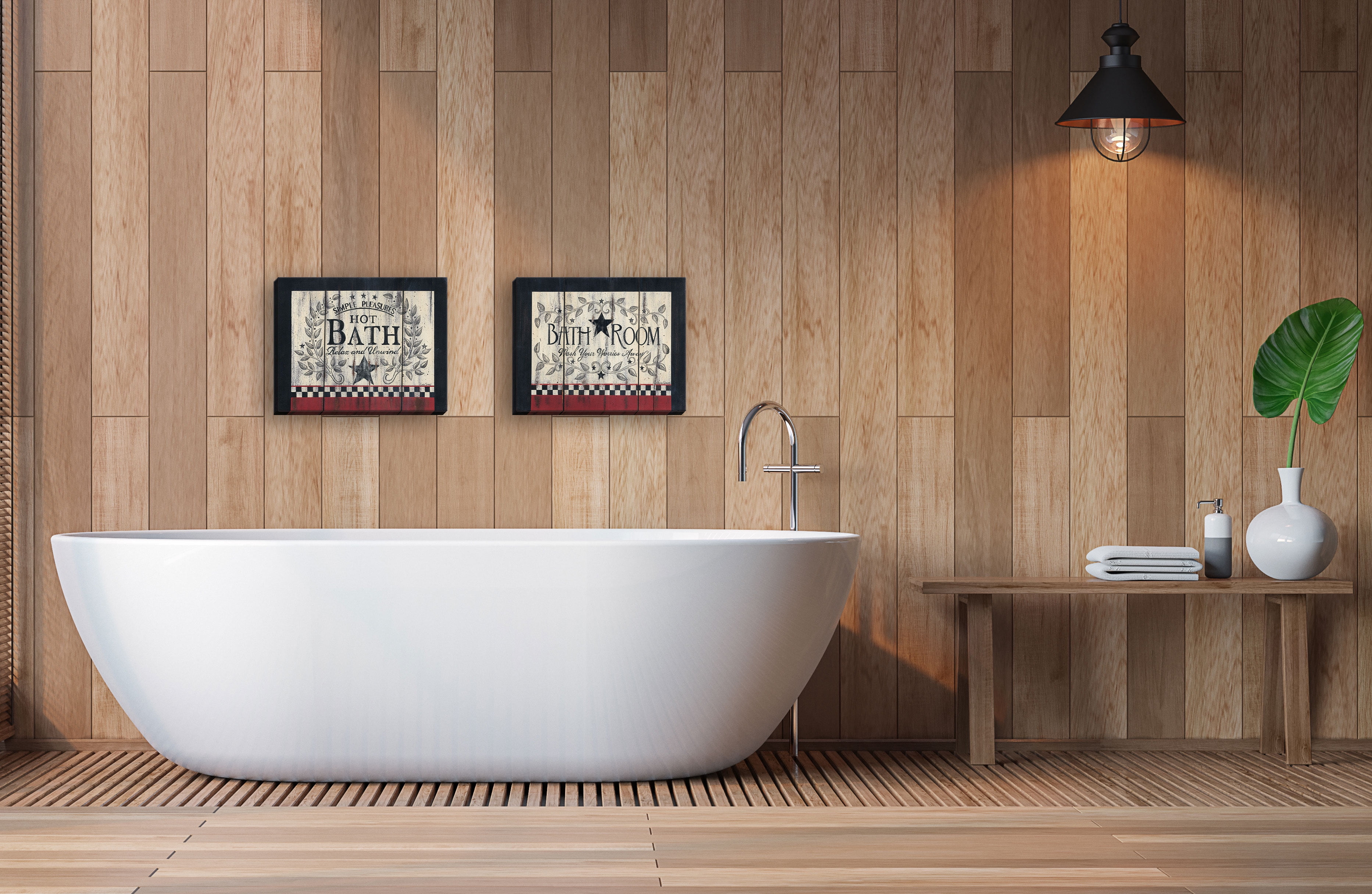Gango Home Decor Contemporary Bathroom & Hot Bath; Two 16x12in Hand