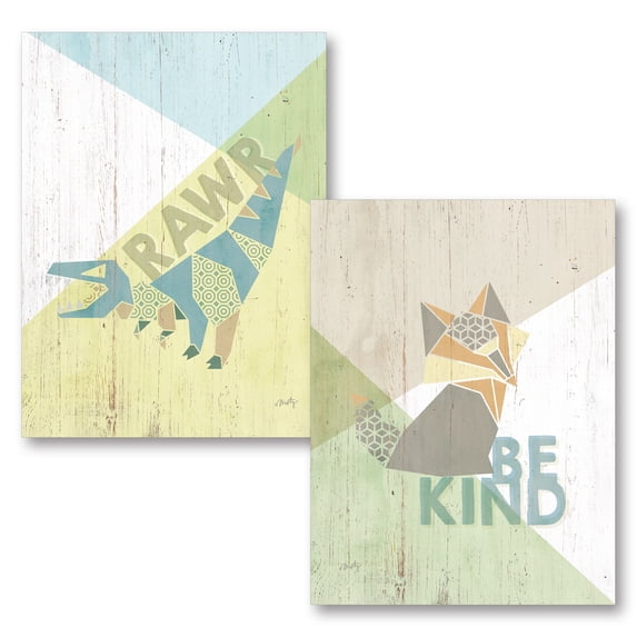 Gango Home Decor Contemporary Be Kind Fox & Rawr Dinosaur by Misty Michelle (Printed on Paper); Two 12x16in Unframed Paper Posters