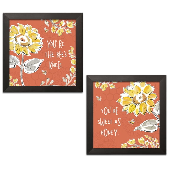 Gango Home Decor Contemporary Bee Happy II & III Spice by Daphne Brissonnet (Ready to Hang); Two 12x12in Black Framed Prints