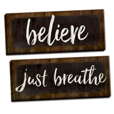 Gango Home Decor Contemporary Believe & Just Breathe; Two 20x8in Hand-Stretched Canvases
