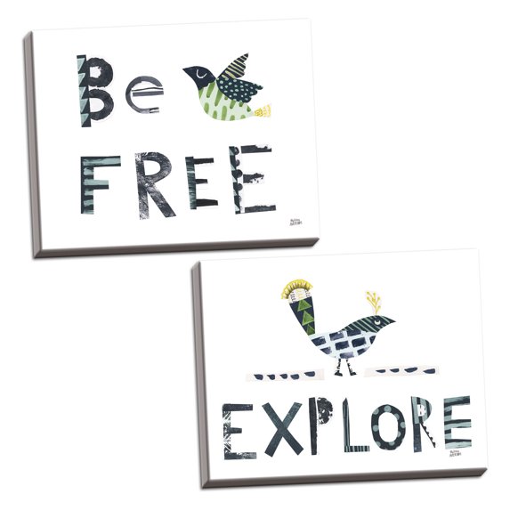 Gango Home Decor Contemporary Bird Words I & II by Melissa Averinos (Ready to Hang); Two 20x16in Hand-Stretched Canvases