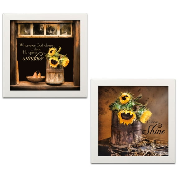 Gango Home Decor Contemporary Choose to Shine & God Opens Windows by Robin-Lee Vieira (Ready to Hang); Two 12x12in White Framed Prints