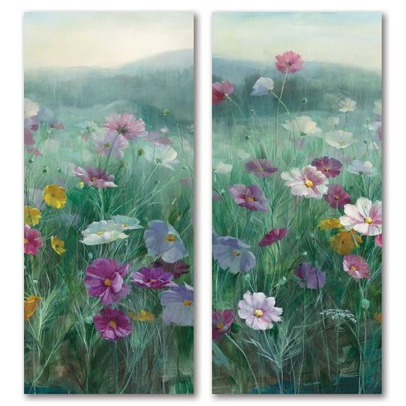 Gango Home Decor Contemporary Cosmos at Dawn II & III by Danhui Nai (Printed on Paper); Two 12x36in Fine Art Paper Giclee Prints