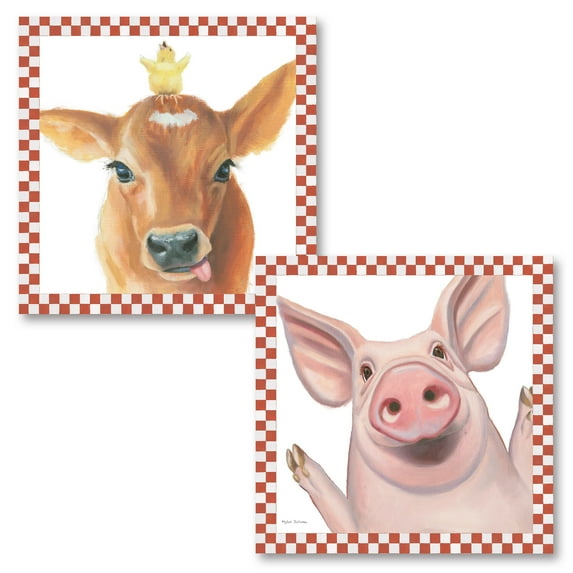 Gango Home Decor Contemporary Farm Friends III & IV by Myles Sullivan (Printed on Paper); Two 12x12in Unframed Paper Posters