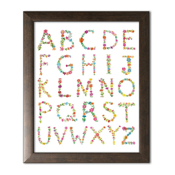 Gango Home Decor Contemporary Floral Alphabet by Farida Zaman (Ready to Hang); One 12x16in Brown Framed Print