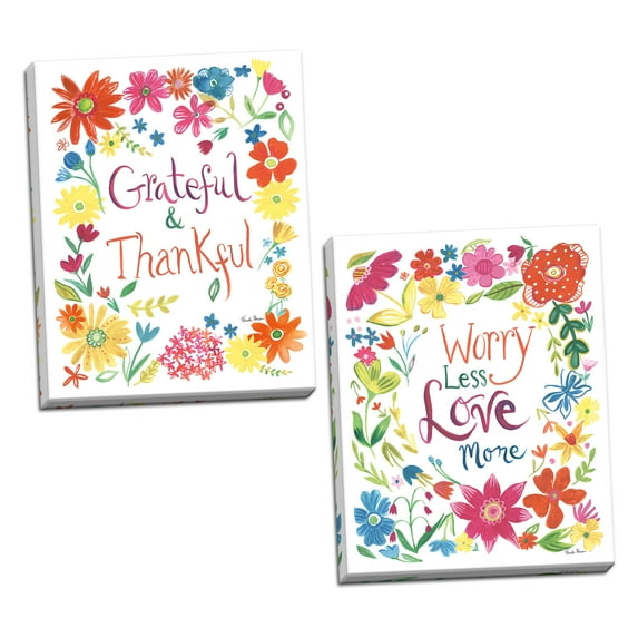 Gango Home Decor Contemporary Floral Quote I & II by Farida Zaman (Ready to Hang); Two 11x14in Hand-Stretched Canvases
