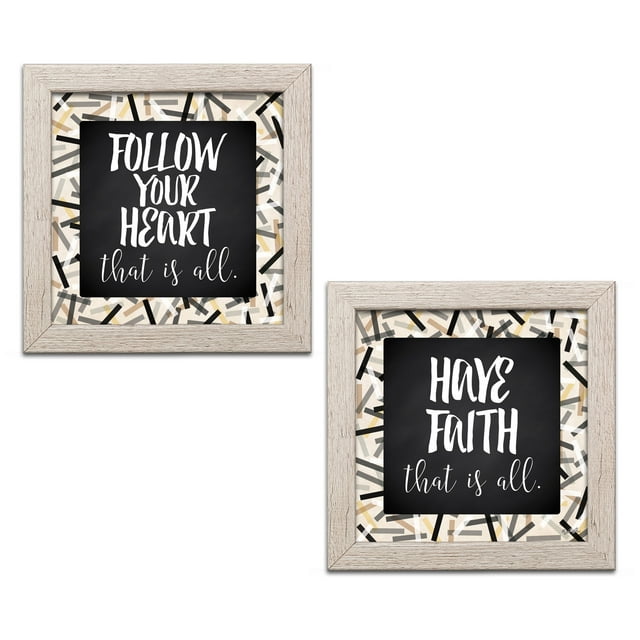 Gango Home Decor Contemporary Follow Your Heart & Have Faith by Lauren Rader (Ready to Hang); Two 12x12in Distressed Framed Prints