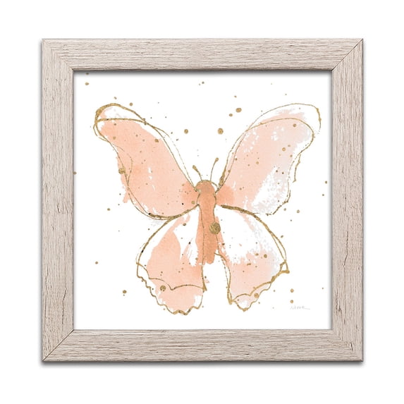 Gango Home Decor Contemporary Gilded Butterflies II Blush; One 12x12in Art Print in Distressed White Frame