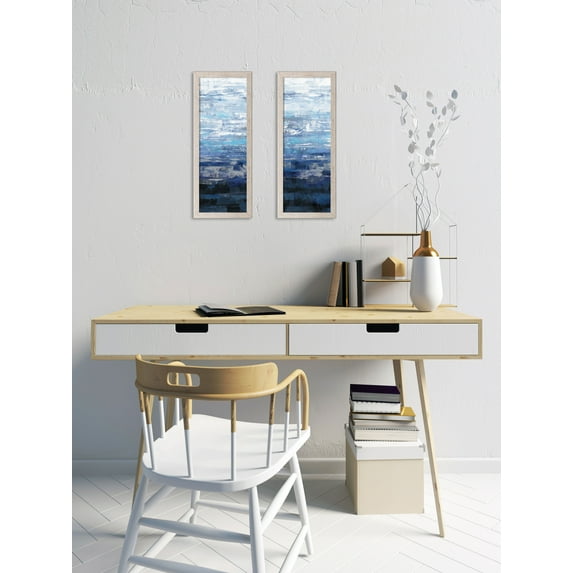 Gango Home Decor Contemporary Icel&ic Wave II & III; Two 6x18in Art Prints in Distressed White Frames