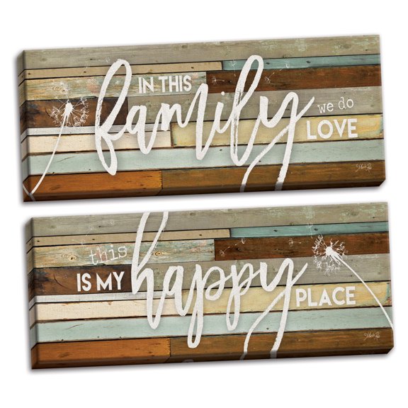 Gango Home Decor Contemporary In This Family We Do Love & This is My Happy Place by Marla Rae (Ready to Hang); Two 20x8in Hand-Stretched Canvases