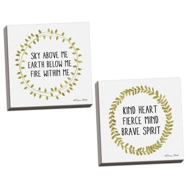 Gango Home Decor Contemporary Kind Heart, Fierce Mind, Brave Spirit & Sky Above Me by Susan Ball (Ready to Hang); Two 12x12in Hand-Stretched Canvases