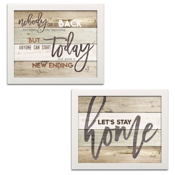 Gango Home Decor Contemporary Let's Stay Home & New Ending; Two 16x12in Fine Art Paper Giclee Prints