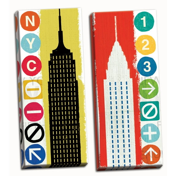 Gango Home Decor Contemporary New York City Life Empire & Chrysler by Michael Mullan (Ready to Hang); Two 12x36in Hand-Stretched Canvases