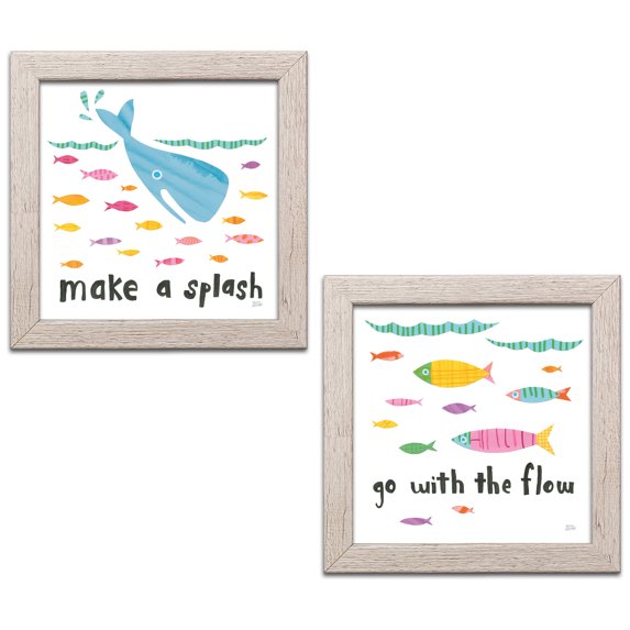 Gango Home Decor Contemporary Ocean Splash I & II by Melissa Averinos (Ready to Hang); Two 12x12in Distressed Framed Prints