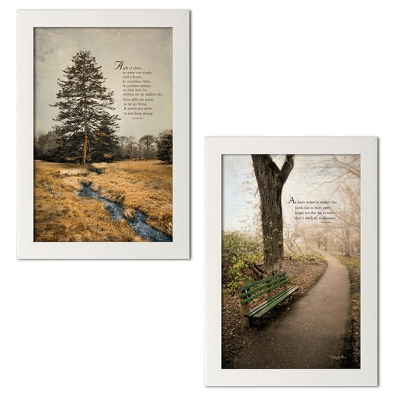 Gango Home Decor Contemporary Ode to Trees & Through the Mist by Robin-Lee Vieira (Ready to Hang); Two 12x18in White Framed Prints