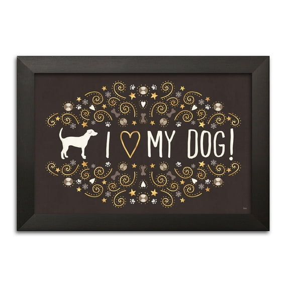 Gango Home Decor Contemporary Otomi Dogs I Dark Neutral by Veronique Charron (Ready to Hang); One 18x12in Black Framed Print