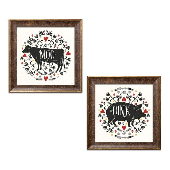Gango Home Decor Contemporary Otomi Farm VI & Otomi Farm VII by Veronique Charron (Ready to Hang); Two 12x12in Gold Trim Framed Prints