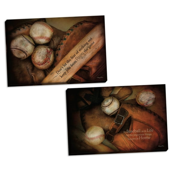 Gango Home Decor Contemporary Play Ball & Baseball by Robin-Lee Vieira (Ready to Hang); Two 18x12in Hand-Stretched Canvases