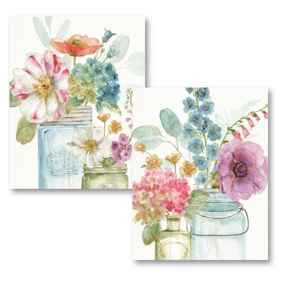 Gango Home Decor Contemporary Rainbow Seeds Flowers VIII & IX by Lisa Audit (Printed on Paper); Two 16x20in Fine Art Paper Giclee Prints