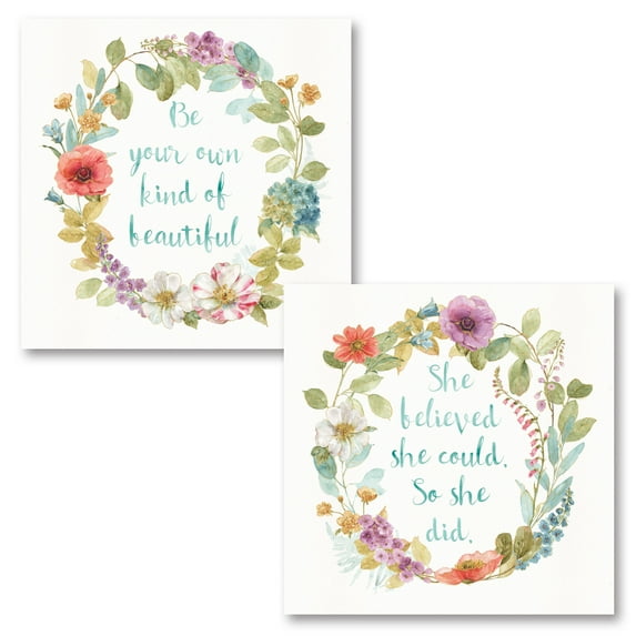 Gango Home Decor Contemporary Rainbow Seeds Wreath I & II by Lisa Audit (Printed on Paper); Two 12x12in Unframed Paper Posters