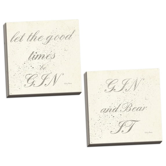 Gango Home Decor Contemporary Shot Gin Quotes Adult Decor; Two 16x16in Hand-Stretched Canvases