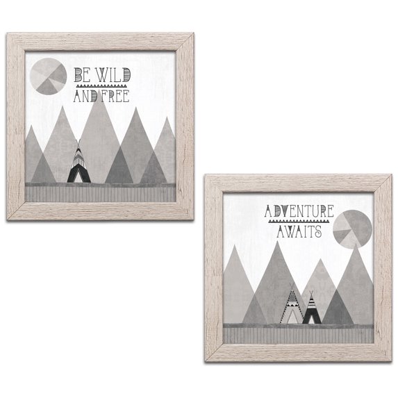 Gango Home Decor Contemporary Southwest Geo II & III BW by Veronique Charron (Ready to Hang); Two 12x12in Distressed Framed Prints