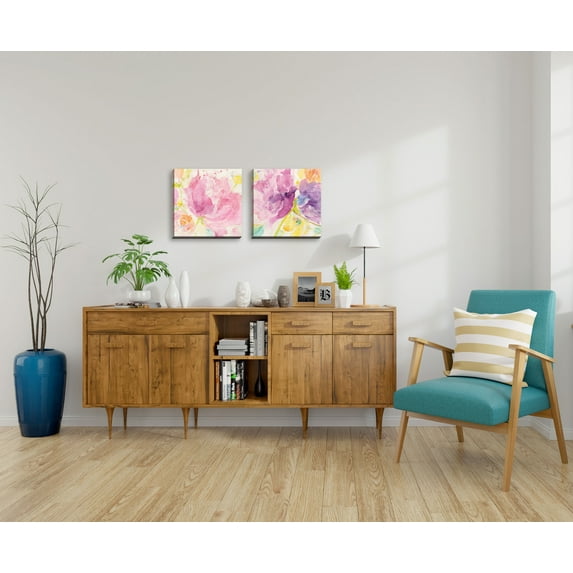 Gango Home Decor Contemporary Spring Abstracts Florals I & II; Two 12x12in Hand-Stretched Canvases