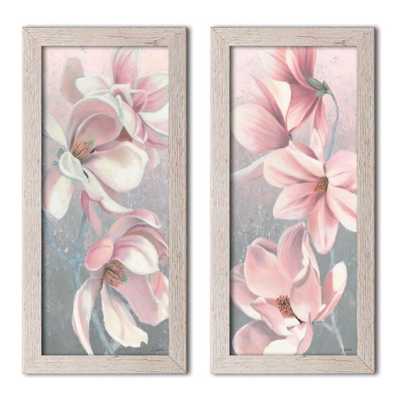 Gango Home Decor Contemporary Sunrise Blossom I & Sunrise Blossom II by James Wiens (Ready to Hang); Two 8x18in Distressed Framed Prints
